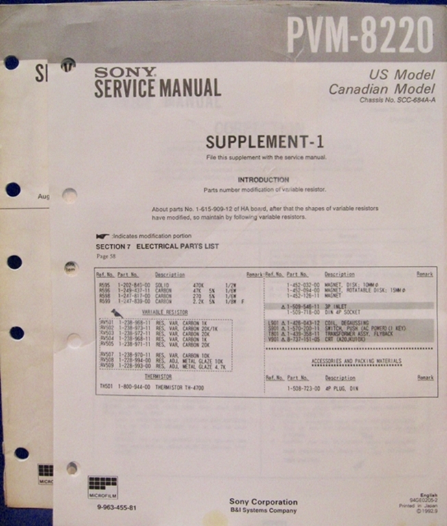 Afbeelding van Sony PVM-8220 Service Manual 