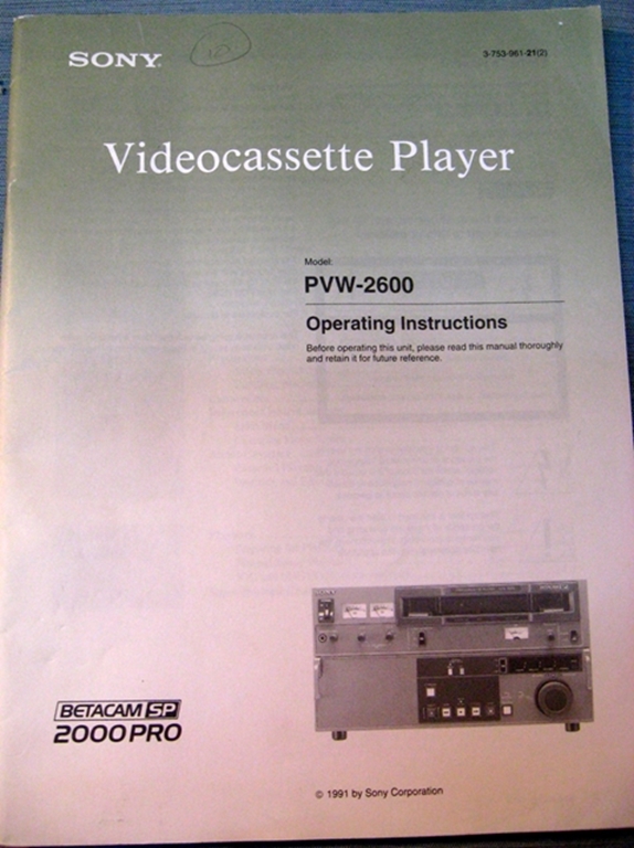 Image sur Sony PVW-2600 Operating Instructions Manual 