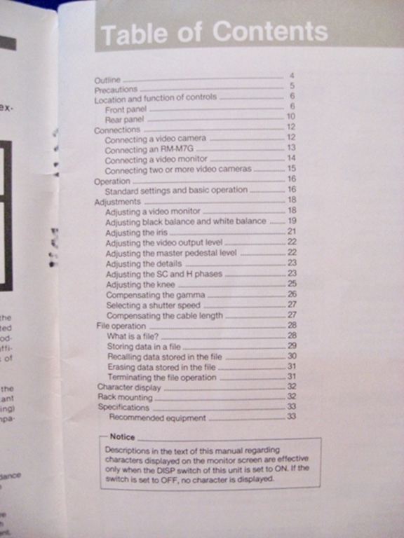 Afbeelding van Sony CCU-M7 Operating Instructions