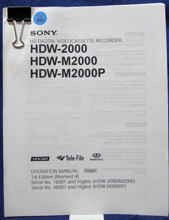 Image sur Sony HDW-2000/M2000/M2000P Operation Manual 1st Edition (Revised 4)