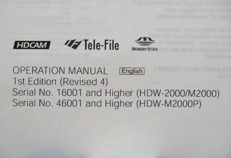 Image sur Sony HDW-2000/M2000/M2000P Operation Manual 1st Edition (Revised 4)