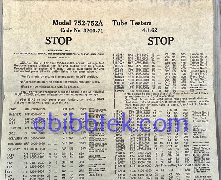 Image sur HIckok Roll Chart models 752-752A